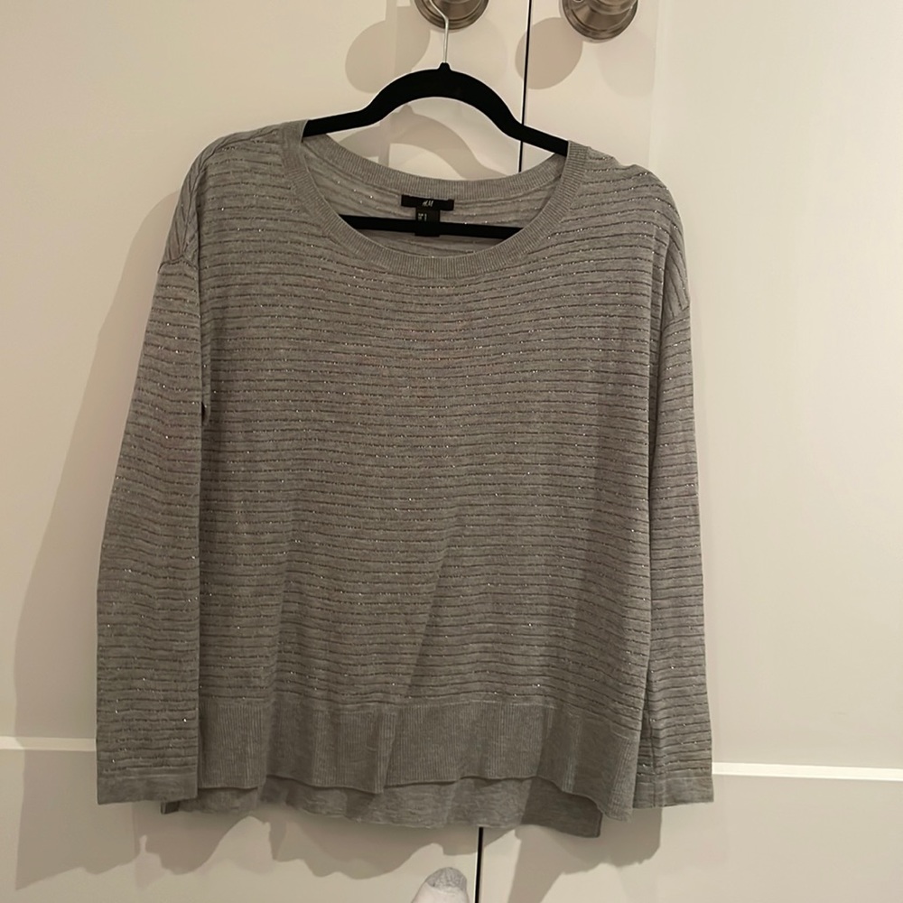 H&M gray and silver striped slight sweater